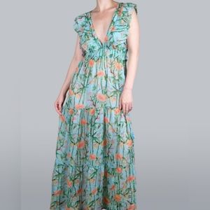 America and Beyond BAMBOO RUFFLE TIER MAXI Dress/swim cover